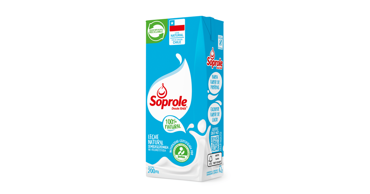 Soprole Leche Semidescremada Natural (1 un. / 200 mL.) | SoloTodo.cl