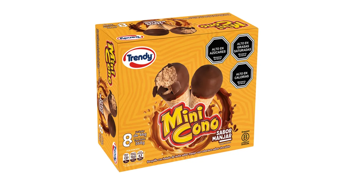 TRENDY Helado Multipack Mini Cono Sabor Manjar (8 un. / 368 g ...