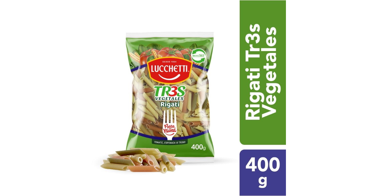 Lucchetti Fideo Pasta Tres Vegetales Rigati (400 g.) | SoloTodo.cl
