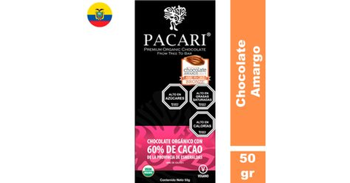 Pacari Chocolate Amargo 60% Cacao (50 g.) | SoloTodo.cl