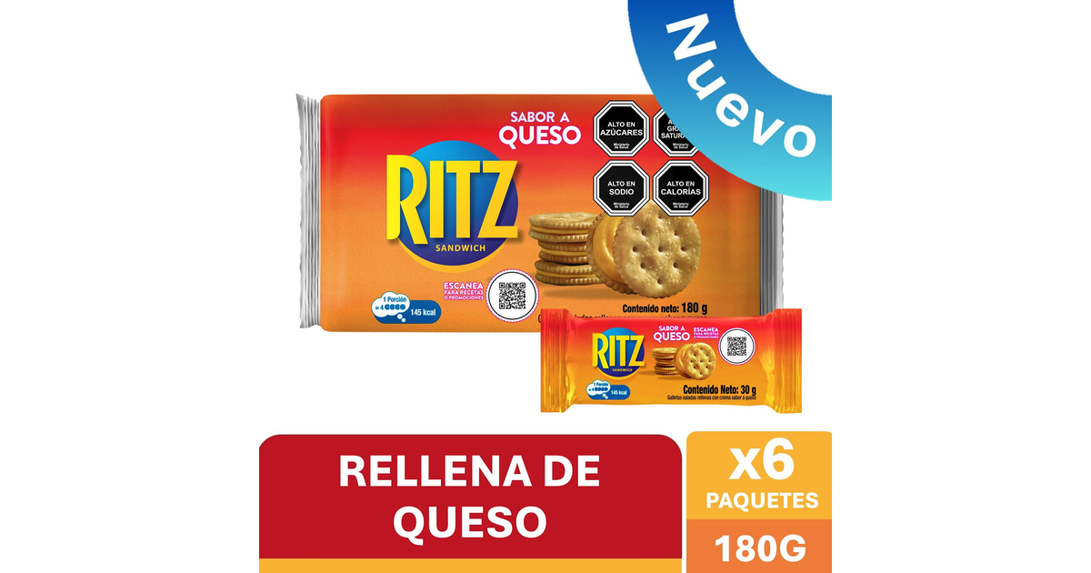 Ritz Galletas Sixpack Ritz Rellenas de Queso (6 un. / 180 g.) | SoloTodo.cl